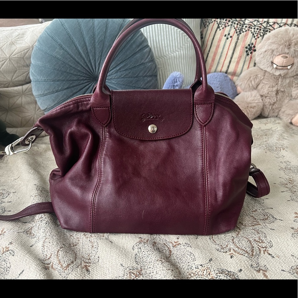 Longchamp Leather Le Pliage Small in Deep Red